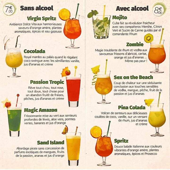 Carte cocktails Valence